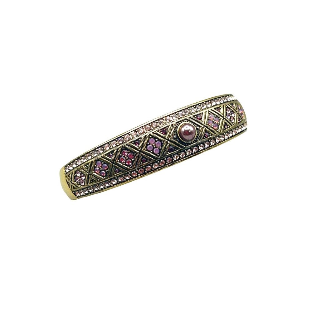 HEIDI DAUS Amethyst Pearl And Glass Bracelet Hinged Bangle 7.25" Gold Tone Cryst